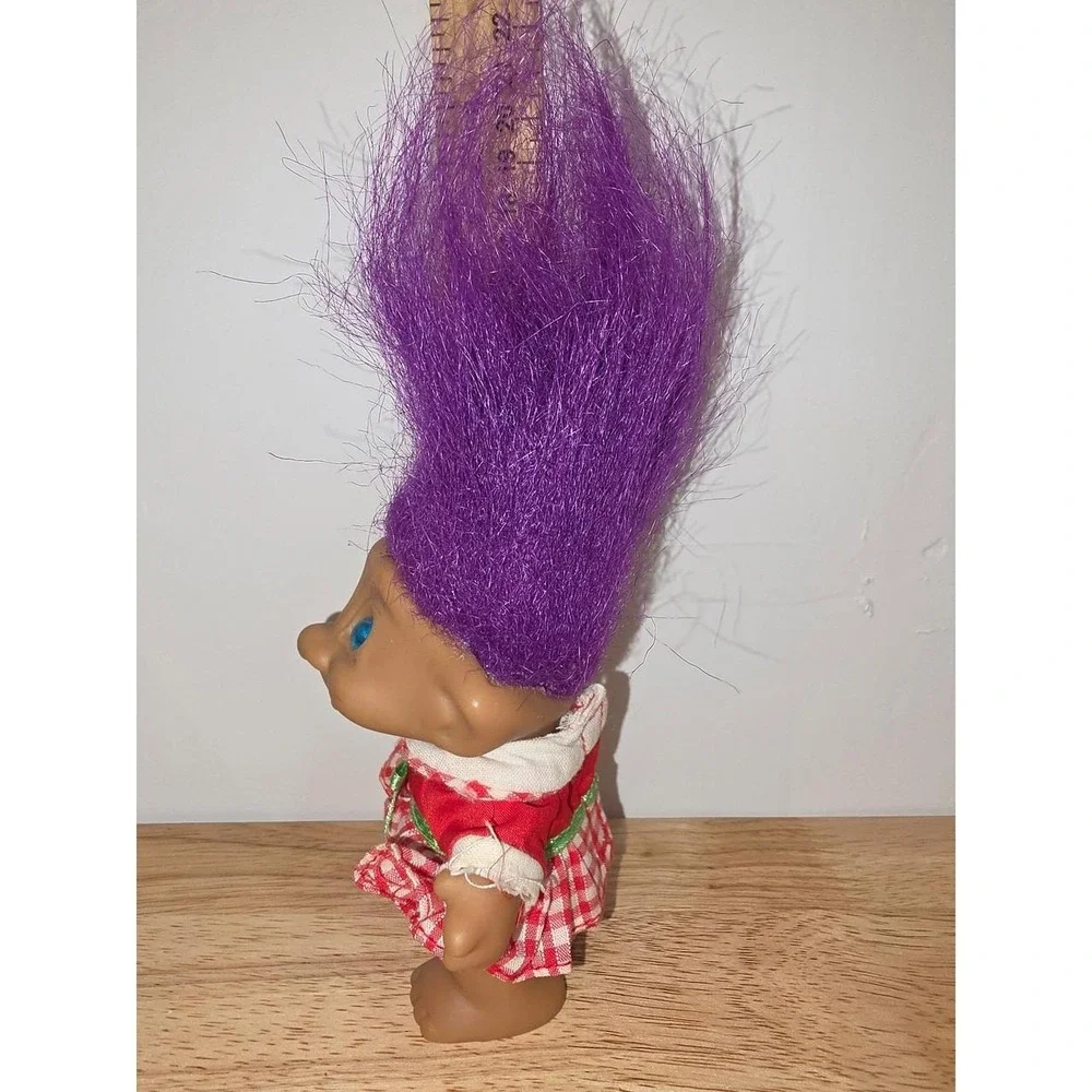 vintage Ace Novelty Treasure Troll doll featuring purple hair, blue eyes